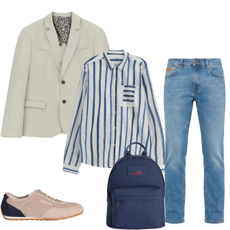 Outfit uomo - Riviera Smart. Stile Urban per Tutti i giorni. Abbinamento con sneakers, borse sportive, jeans, giacche, camicie.