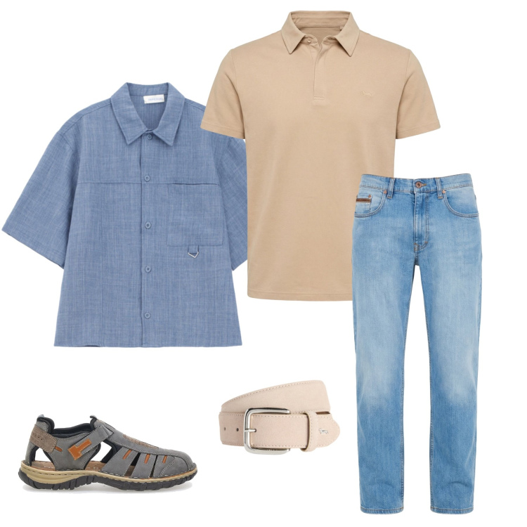 Outfit uomo - Canyon Casual. Stile Trendy per Tutti i giorni. Abbinamento con jeans, cinture, polo, camicie a manica corta, sandali.