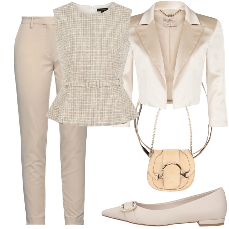Outfit donna - Geometrie di Seta e Cipria. Stile Chic per Cerimonia. Abbinamento con marsupi, pantaloni, ballerine, top, bolero.