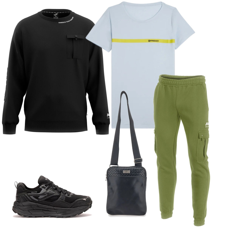 Outfit uomo - Stile Urbano Utility. Stile Casual per Tutti i giorni. Abbinamento con t-shirt, pantaloni, felpe, borse sportive, sneakers.