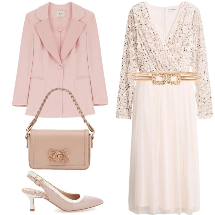 Outfit donna - Total look #2364484. Stile Romantica per Cerimonia. Abbinamento con vestiti lunghi, cinture, pochette, blazer, décolleté.