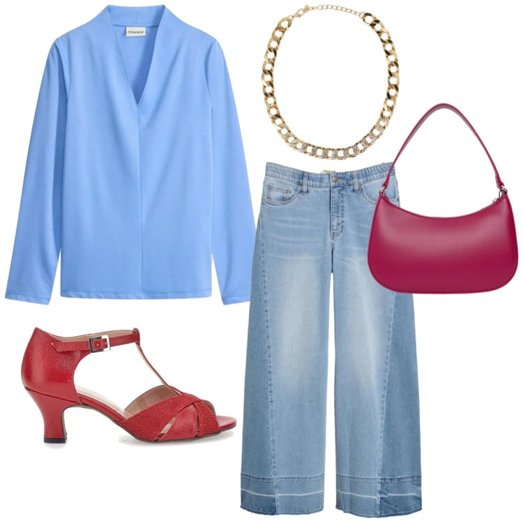 Outfit donna - Total look #2364487. Stile Minimal per Tutti i giorni. Abbinamento con jeans, bluse, borse a tracolla, collane, décolleté.