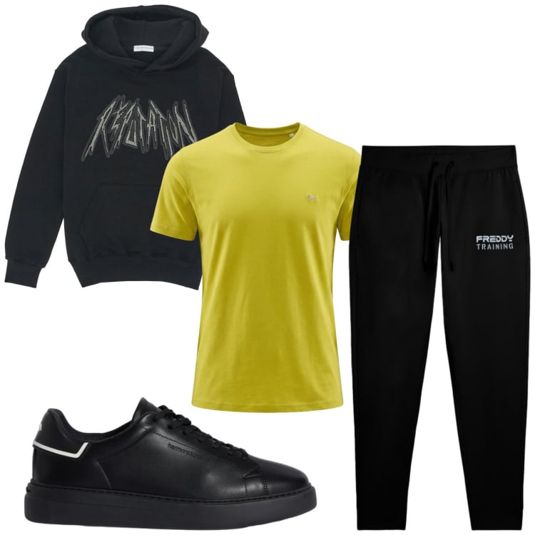 Outfit uomo - Total look #2364530. Stile Urban per Sport. Abbinamento con sneakers, t-shirt, pantaloni, felpe con cappuccio.