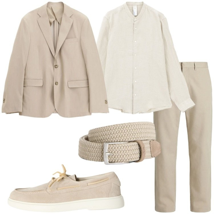Outfit uomo - Toni sabbia e beige. Stile Trendy per Ufficio. Abbinamento con scarpe stringate, cinture, pantaloni cargo, camicie, giacche.