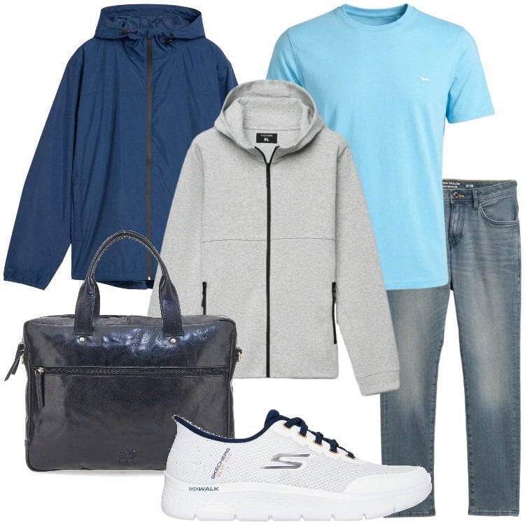 Outfit uomo - Weekend fuori porta. Stile Casual per Tutti i giorni. Abbinamento con giacche, jeans slim fit, t-shirt, felpe con cappuccio, borse sportive, sneakers.