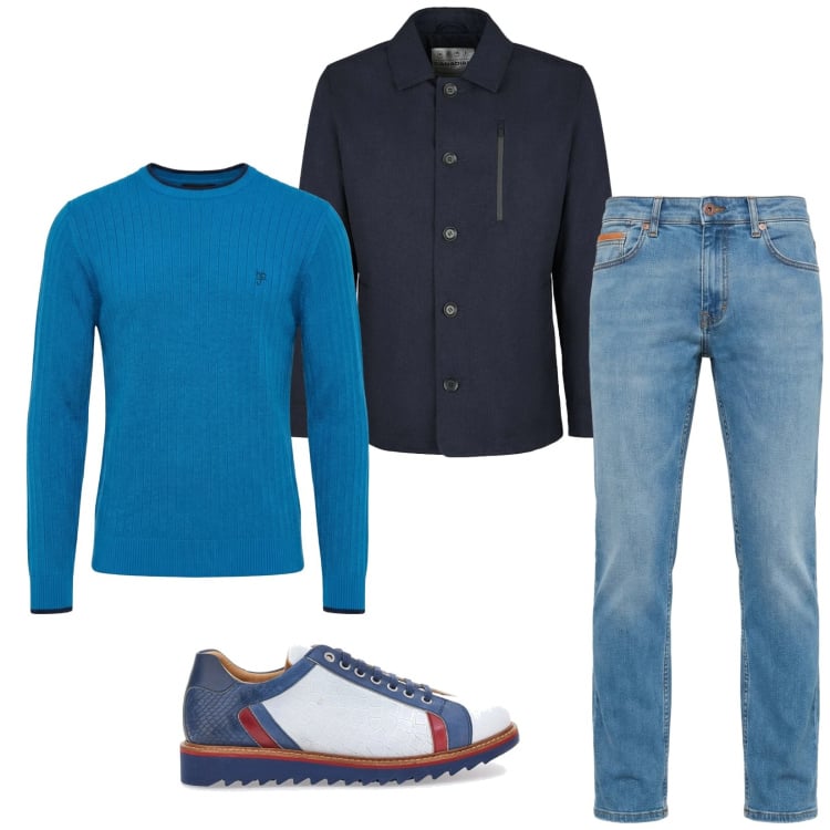 Outfit uomo - Total look #2364576. Stile Trendy per Serata speciale. Abbinamento con jeans, maglieria, piumini, scarpe stringate.