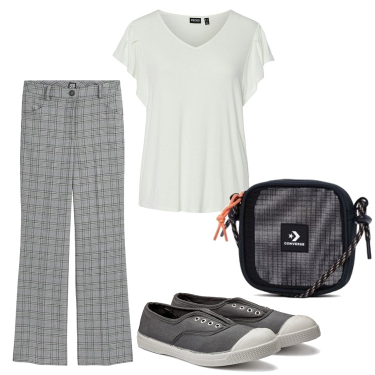 Outfit mujer - Urban style. Estilo Urban para Todos los días. Combinación con sneakers, pantalones, bandoleras, camiseta.