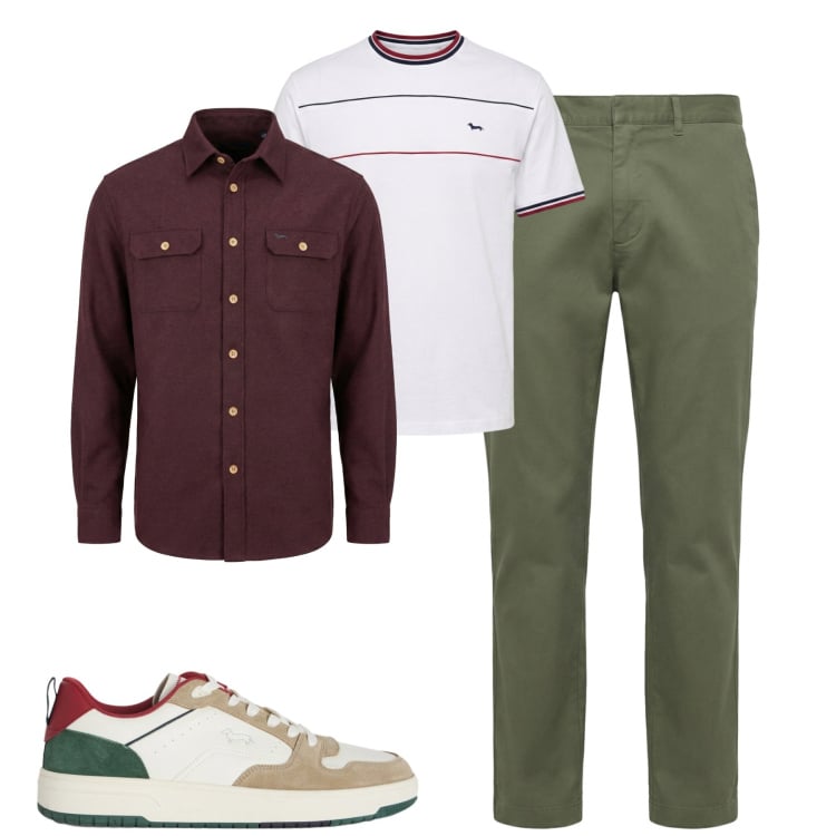 Outfit uomo - Marzo. Stile Urban per Tutti i giorni. Abbinamento con sneakers, t-shirt, pantaloni cargo, camicie.