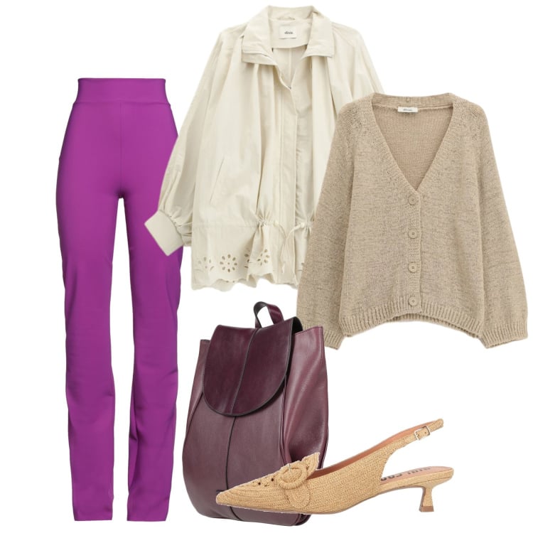 Outfit donna - Primavera chic. Stile Chic per Tutti i giorni. Abbinamento con zaini, leggings, décolleté, parka, cardigans.