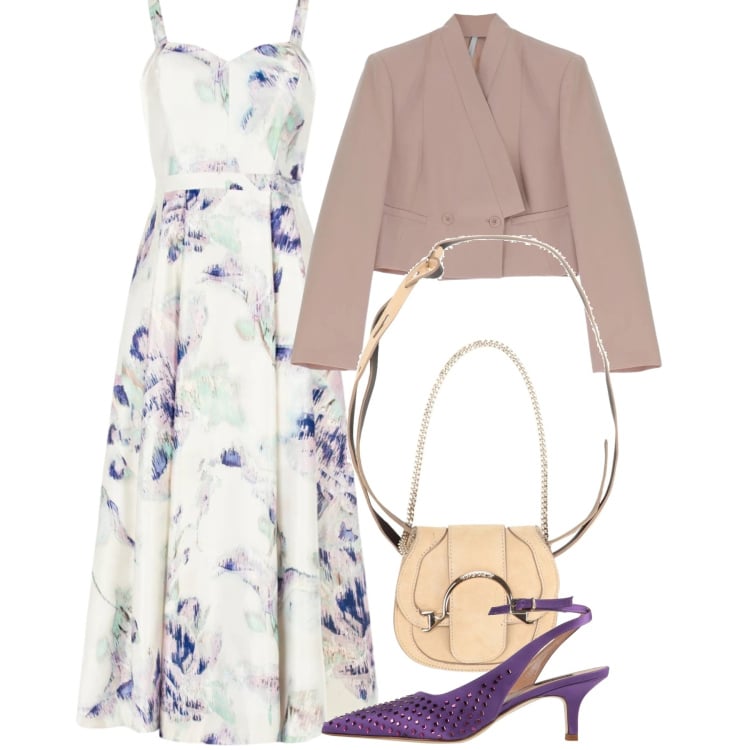 Outfit donna - Cerimonia in primavera. Stile Chic per Cerimonia. Abbinamento con décolleté, marsupi, vestiti midi/longuette, blazer.