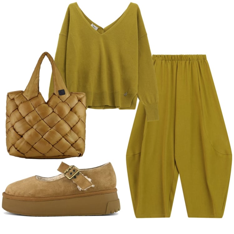 Outfit donna - Total look #2364679. Stile Trendy per Tutti i giorni. Abbinamento con borse tote, pantaloni, maglieria, décolleté.