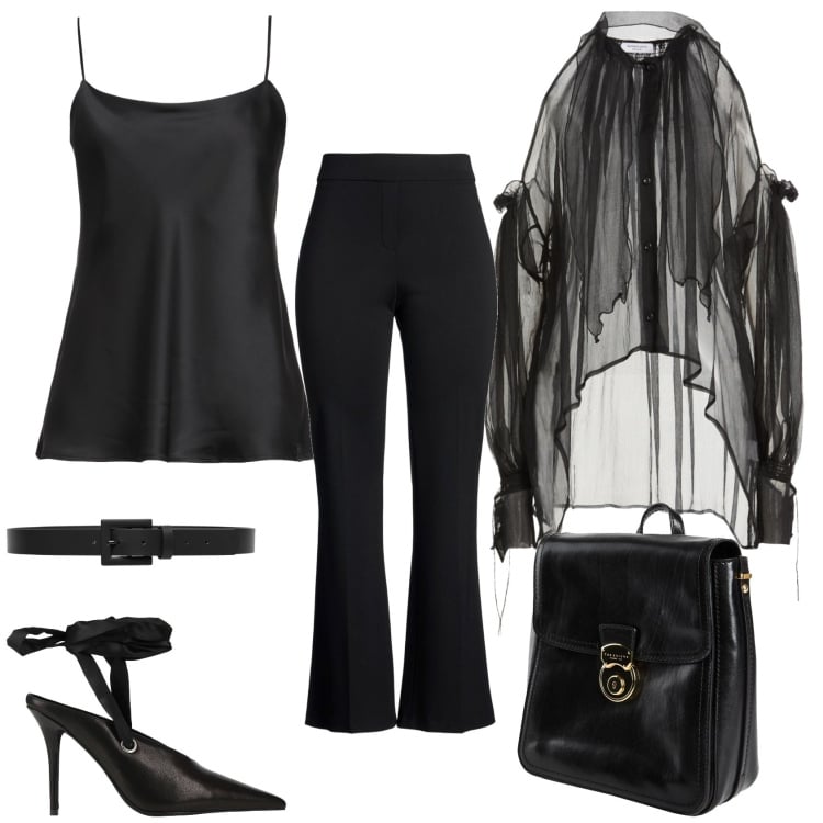 Outfit donna - Total look #2364691. Stile Glamour per Serata fuori. Abbinamento con zaini, pantaloni, top, décolleté, camicie, cinture.