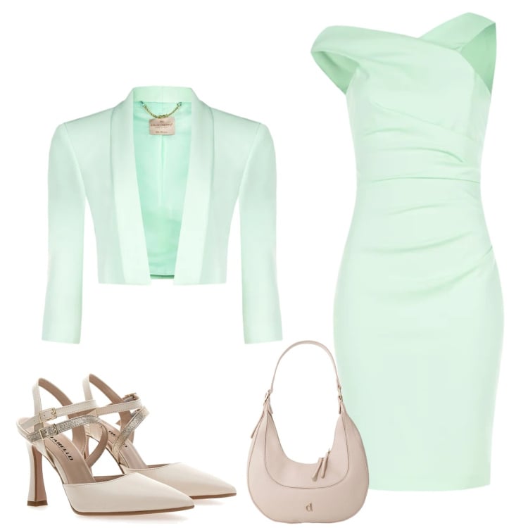 Outfit donna - Total look #2364713. Stile Bon Ton per Cerimonia. Abbinamento con vestiti asimmetrici, bolero, borse a tracolla, décolleté.