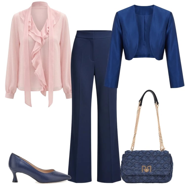 Outfit donna - Total look #2364745. Stile Chic per Cerimonia. Abbinamento con bluse, pantaloni a palazzo, borse a spalla, bolero, décolleté.