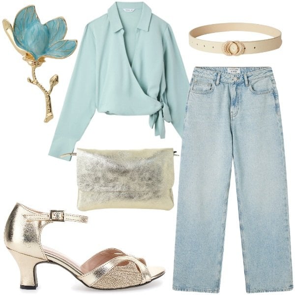 Outfit donna - Fiori che danzano. Stile Romantica per Tutti i giorni. Abbinamento con camicie, cinture, jeans, borse a spalla, blazer, décolleté.