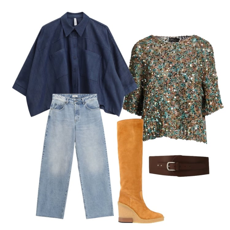 Outfit donna - Abbinamenti ispirati dai mitici anni 80. Stile Trendy per Tutti i giorni. Abbinamento con stivali, pullovers, camicie, jeans dritti, cinture.