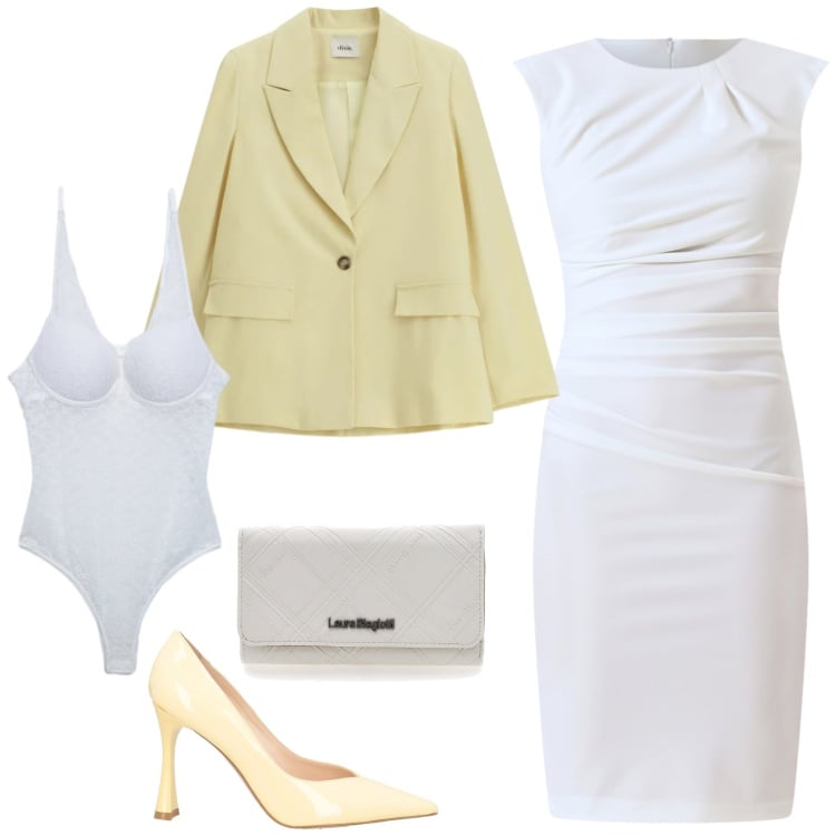 Outfit donna - Total look #2364791. Stile Bon Ton per Cerimonia. Abbinamento con décolleté, body, vestiti a tubino, blazer, portafogli.