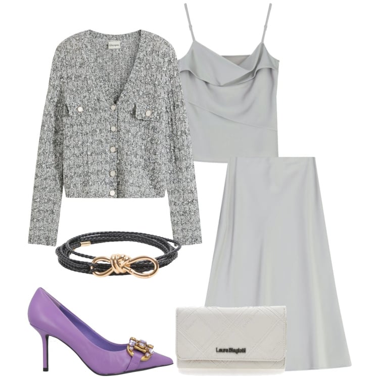 Outfit donna - Total look #2364792. Stile Bon Ton per Cerimonia. Abbinamento con décolleté, cardigans, cinture, gonne longuette, canottiere, portafogli.