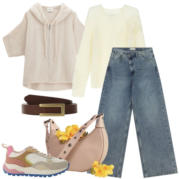 Outfit donna - Total look #2364796. Stile Casual chic per Tutti i giorni. Abbinamento con sneakers, cardigans, borse a spalla, jeans, maglieria, cinture.