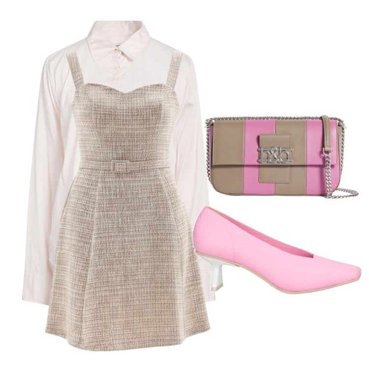 Outfit donna - Invitata alla Cresima. Stile Bon Ton per Cerimonia. Abbinamento con décolleté, camicie, borse a spalla, vestiti corti.