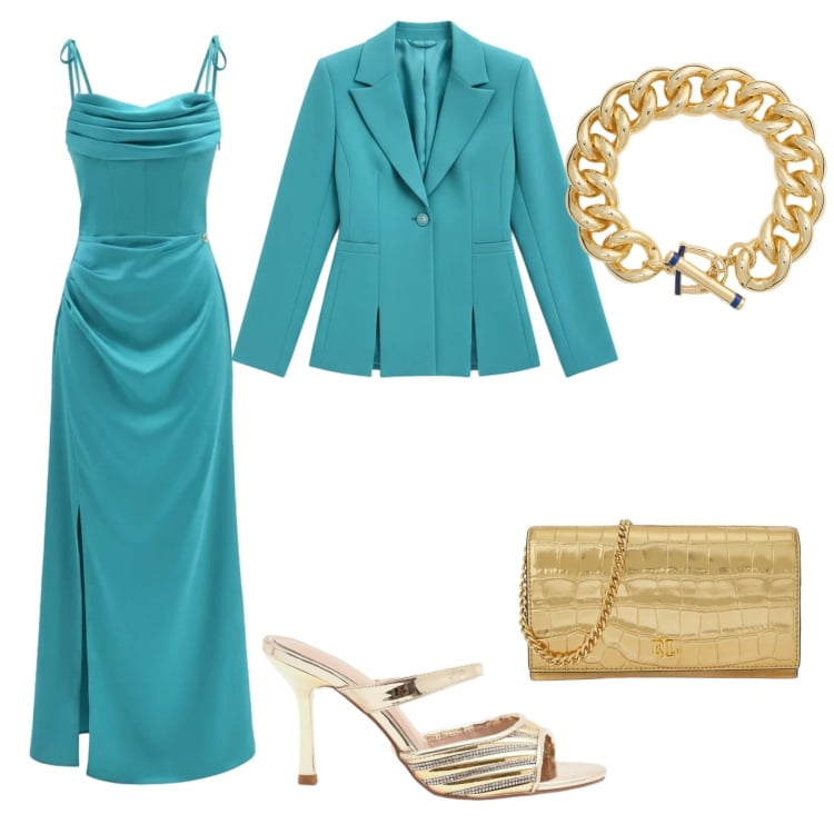 Outfit donna - Rinascimento cerimonia. Stile Chic per Cerimonia. Abbinamento con blazer, sabot, vestiti lunghi, borse a tracolla, braccialetti.