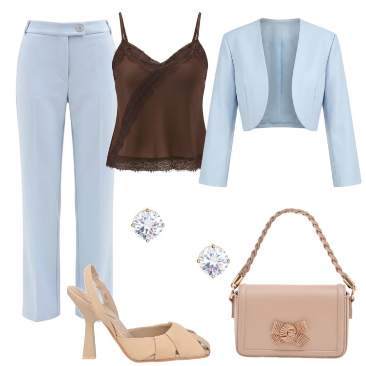 Outfit donna - Rinascimento con stile. Stile Chic per Cerimonia. Abbinamento con décolleté, pochette, pantaloni, bolero, canottiere, orecchini.