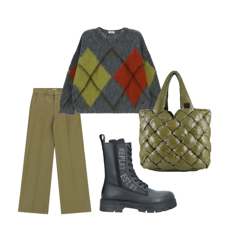 Outfit donna - EveryDay. Stile Urban per Tutti i giorni. Abbinamento con anfibi, borse tote, maglieria, pantaloni a palazzo.