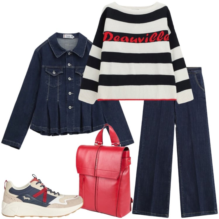 Outfit donna - Maglia leggera protagonista. Stile Urban per Tutti i giorni. Abbinamento con zaini, sneakers, blazer, maglieria, jeans.