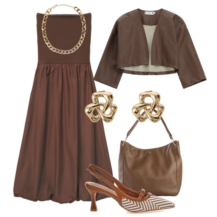 Outfit donna - Abito baloon cocktail time. Stile Glamour per Serata fuori. Abbinamento con borse a tracolla, vestiti midi/longuette, collane, blazer, orecchini, décolleté.