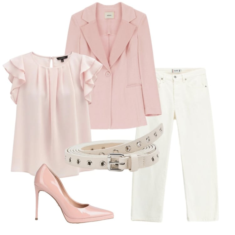 Outfit donna - Tacco rosa. Stile Romantica per Cerimonia. Abbinamento con décolleté, cinture, pantaloni, top, blazer.