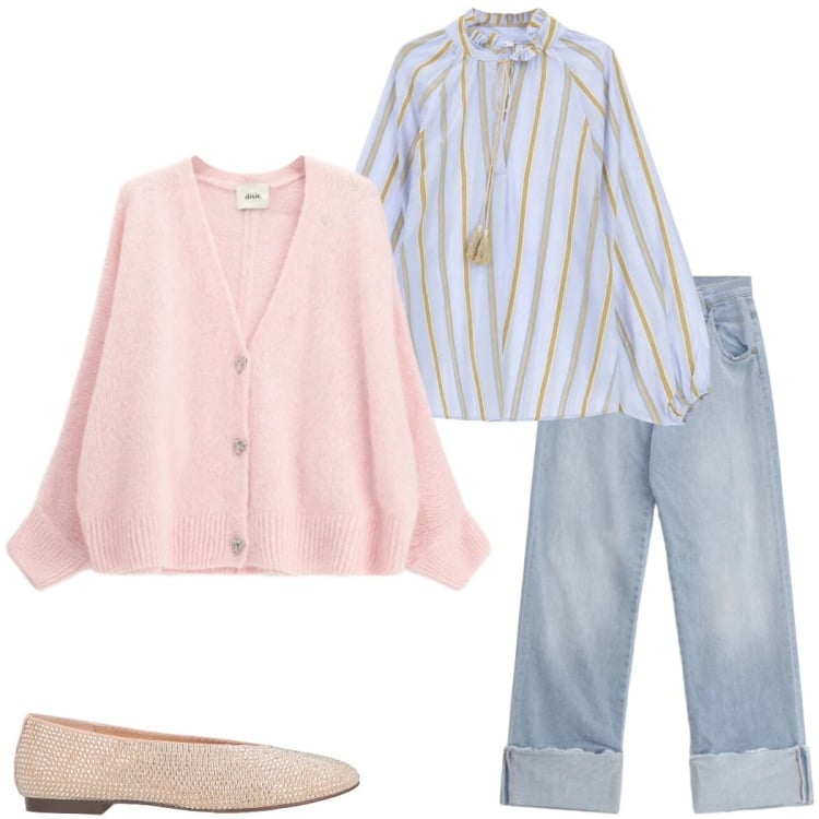 Outfit donna - Maglia leggera protagonista. Stile Bon Ton per Tutti i giorni. Abbinamento con ballerine, jeans dritti, cardigans, bluse.