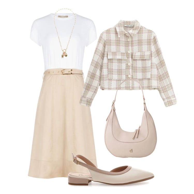 Outfit donna - Sweet Daily Elegance. Stile Glamour per Tutti i giorni. Abbinamento con cappotti, vestiti midi/longuette, borse a tracolla, ciondoli, ballerine.