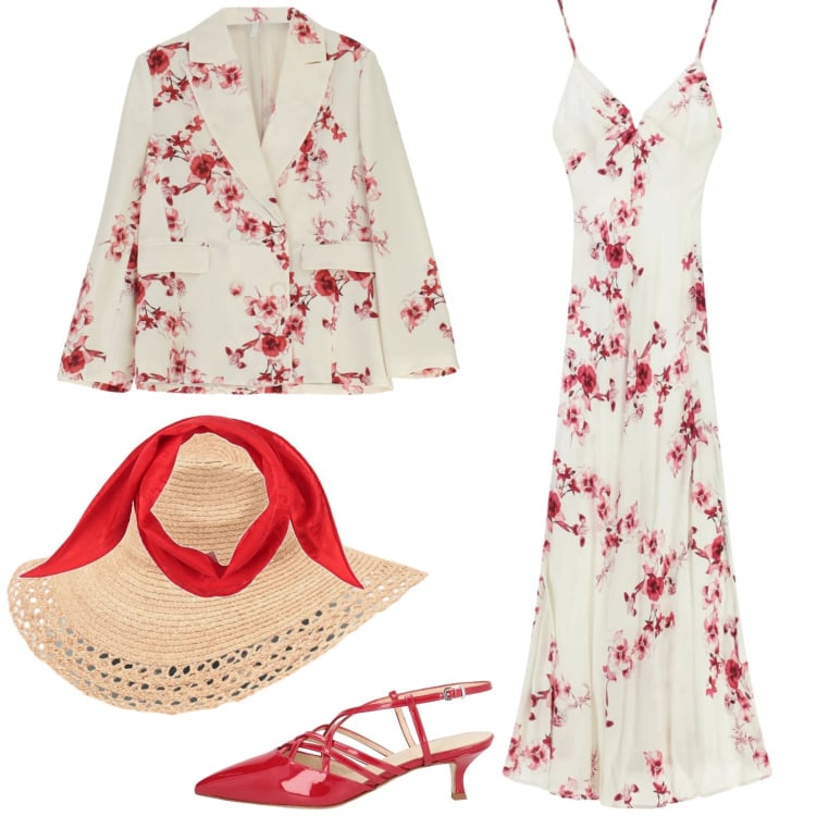 Outfit donna - Total look #2364890. Stile Vintage retrò per Cerimonia. Abbinamento con sciarpe, décolleté, cappelli, vestiti lunghi, blazer.