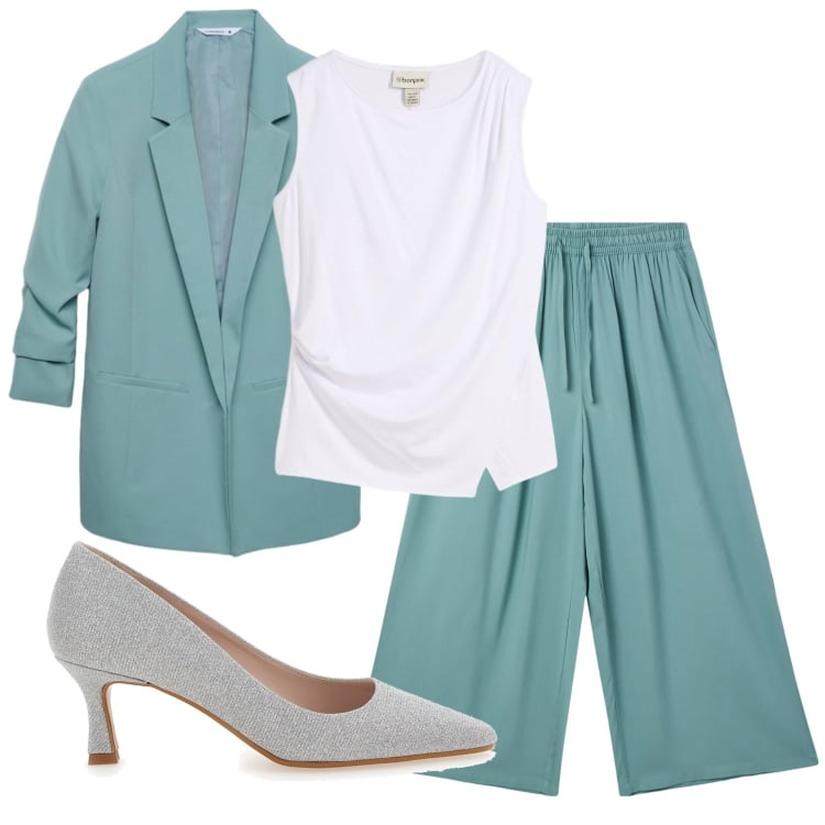 Outfit donna - Total look #2364891. Stile Basic per Serata fuori. Abbinamento con top, pantaloni a palazzo, blazer, décolleté.