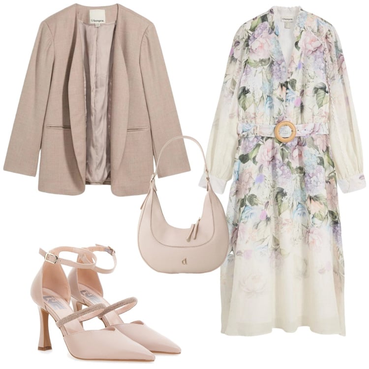 Outfit donna - Romantica cerimonia evento week end. Stile Romantica per Tutti i giorni. Abbinamento con vestiti midi/longuette, blazer, borse a tracolla, décolleté.