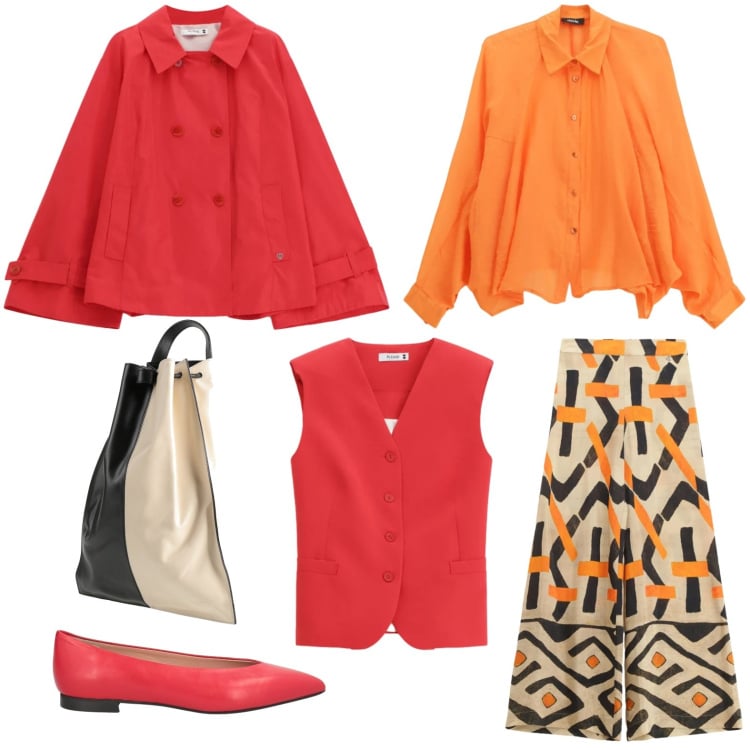 Outfit donna - Total look #2364898. Stile Trendy per Ufficio. Abbinamento con ballerine, zaini, camicie, pantaloni a palazzo, giacche, gilet.