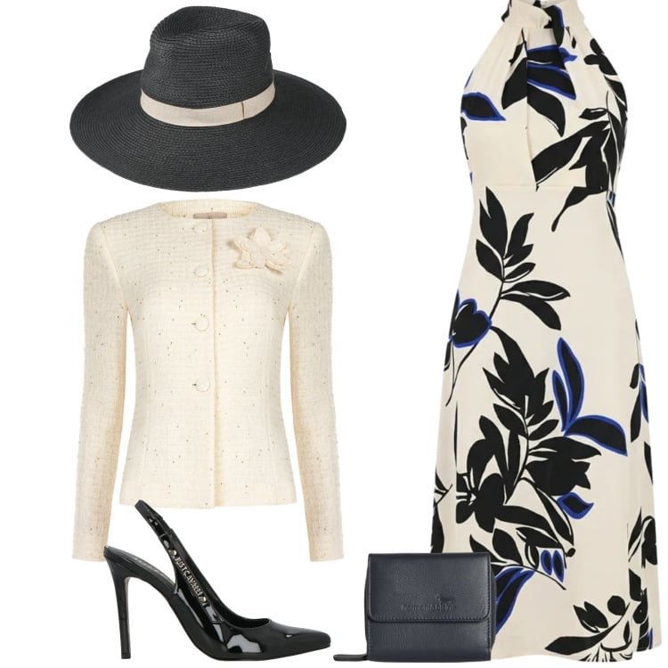 Outfit donna - Total look #2364899. Stile Bon Ton per Cerimonia. Abbinamento con décolleté, cappelli, portafogli, vestiti midi/longuette, blazer.