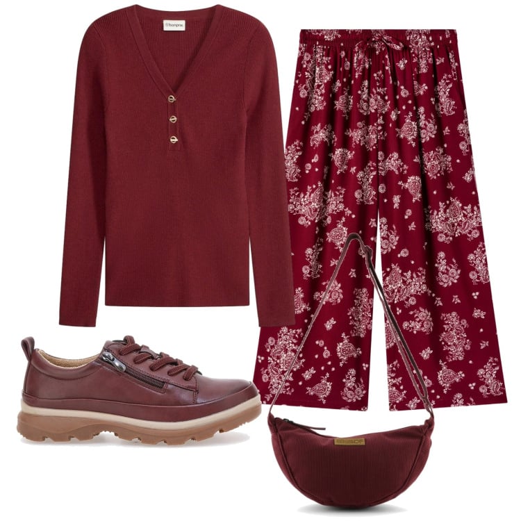 Outfit donna - Total look #2364901. Stile Basic per Tutti i giorni. Abbinamento con maglieria, pantaloni a palazzo, borse a tracolla, scarpe stringate.
