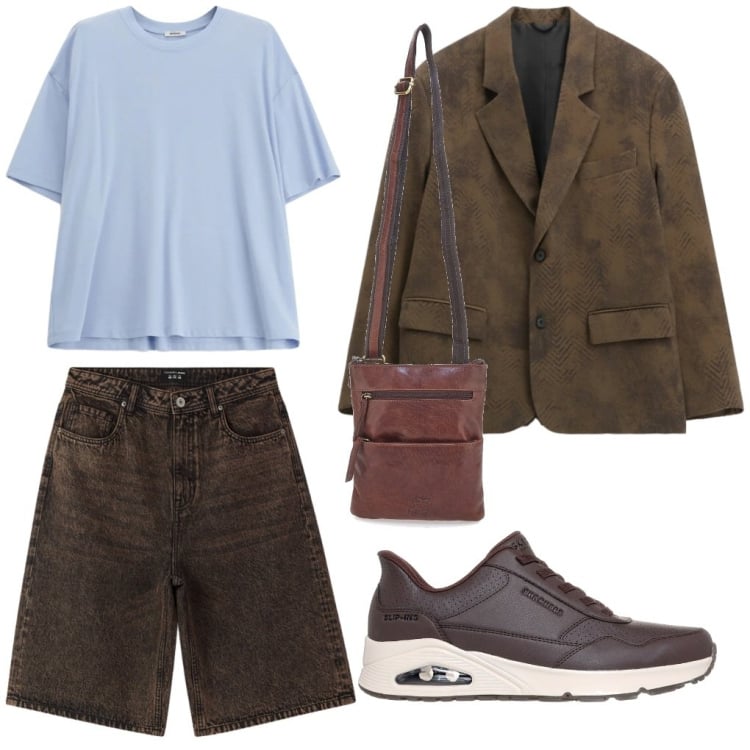 Outfit uomo - Niccolò: l\'uomo col borsello. Stile Urban per Tutti i giorni. Abbinamento con bermuda, giacche, t-shirt, portafogli, sneakers.