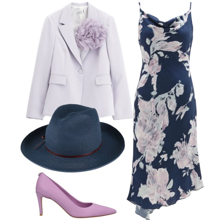 Outfit donna - Total look #2364917. Stile Bon Ton per Cerimonia. Abbinamento con cappelli, décolleté, blazer, vestiti asimmetrici.