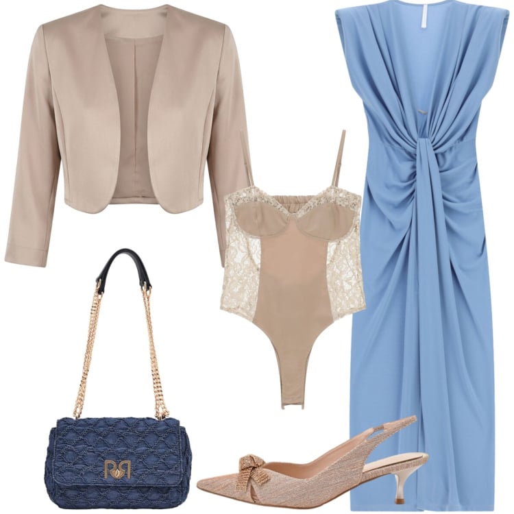 Outfit donna - Total look #2364926. Stile Bon Ton per Cerimonia. Abbinamento con bolero, décolleté, borse a spalla, vestiti lunghi, body.