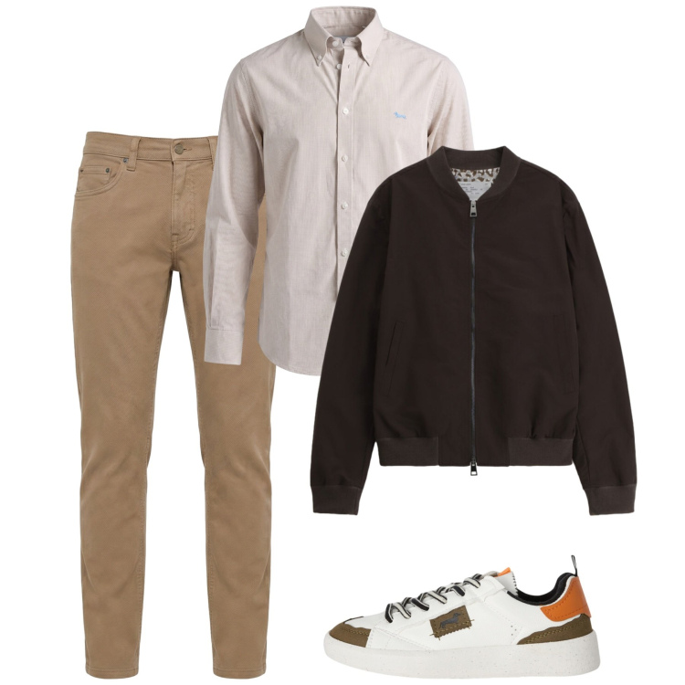 Outfit uomo - Dinamico. Stile Casual per Tutti i giorni. Abbinamento con bomber, camicie, sneakers, pantaloni.