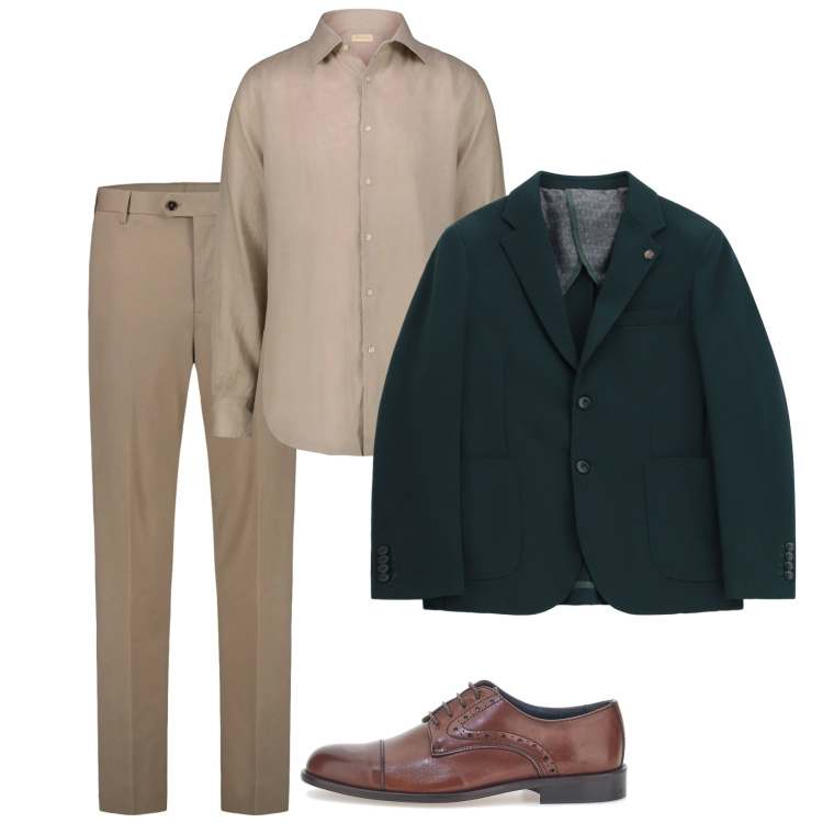 Outfit uomo - Casual spago e ottanio. Stile Casual per Tutti i giorni. Abbinamento con giacche, scarpe stringate, camicie, pantaloni.