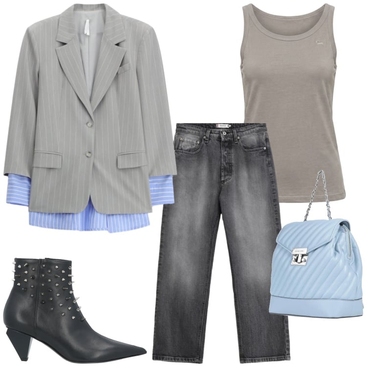 Outfit donna - Total look #2364941. Stile Mannish per Ufficio. Abbinamento con stivaletti, zaini, canottiere, jeans, blazer.