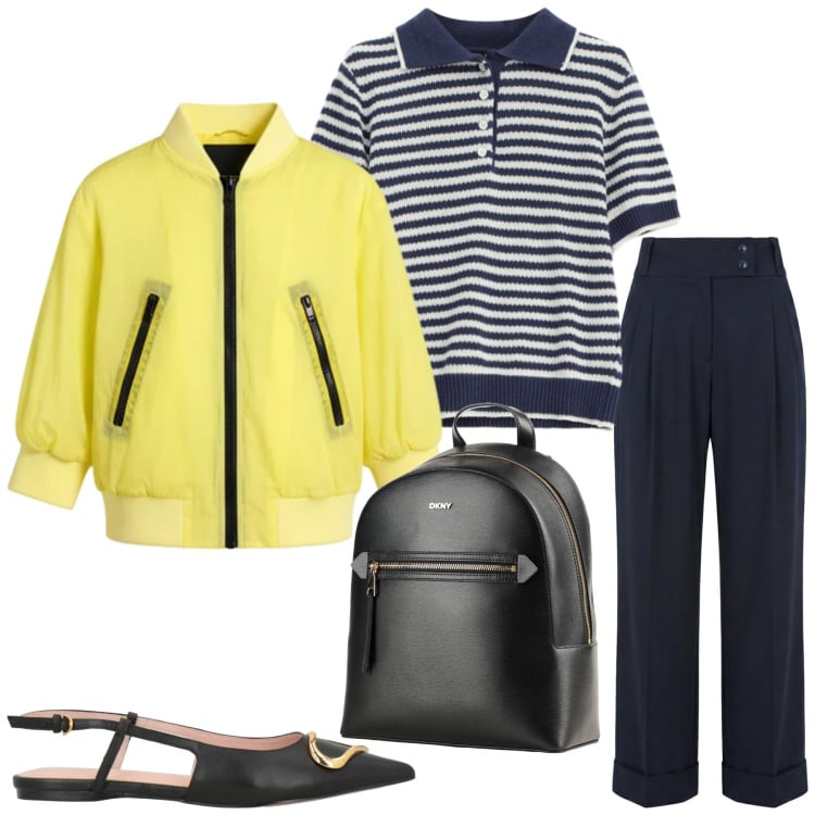 Outfit donna - Total look #2364948. Stile Casual chic per Tutti i giorni. Abbinamento con zaini, ballerine, pantaloni, bomber, maglieria.