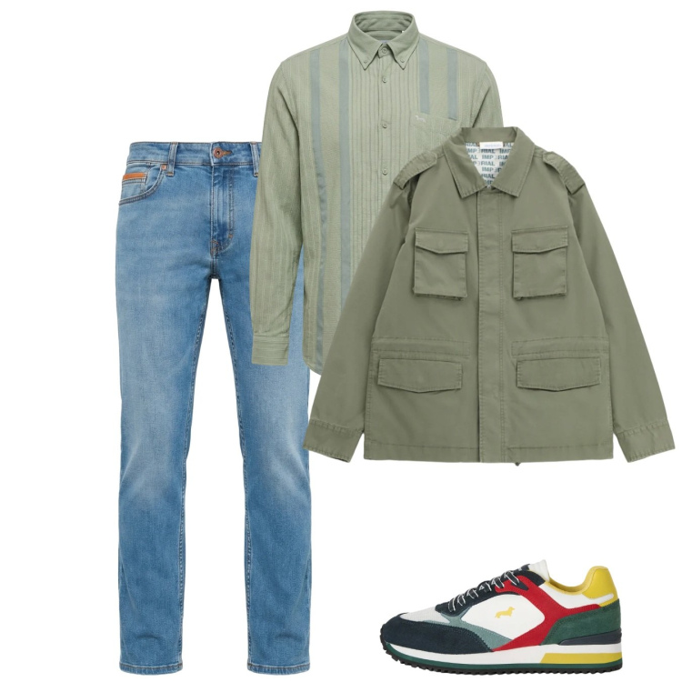 Outfit uomo - Primavera. Stile Casual per Tutti i giorni. Abbinamento con sneakers, jeans, camicie, cappotti.