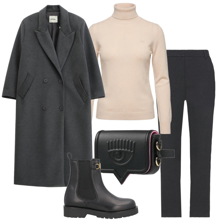 Outfit donna - Total look #2364955. Stile Casual chic per Ufficio. Abbinamento con pantaloni, marsupi, stivaletti chelsea, pullovers, cappotti.