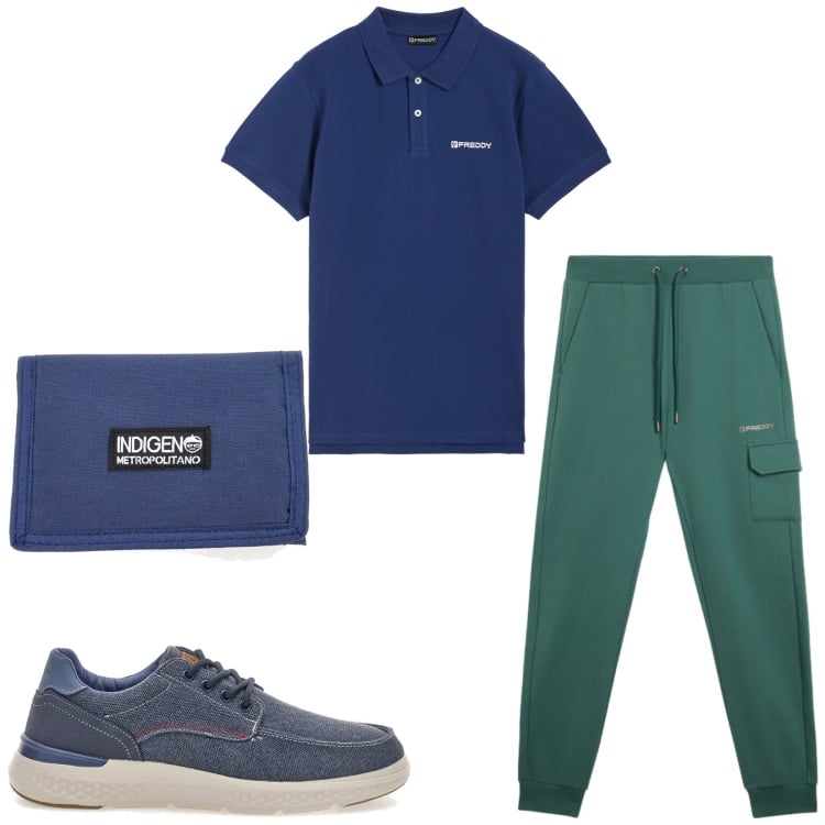 Outfit uomo - Total look #2364967. Stile Casual per Tutti i giorni. Abbinamento con pantaloni cargo, polo, portafogli, sneakers.