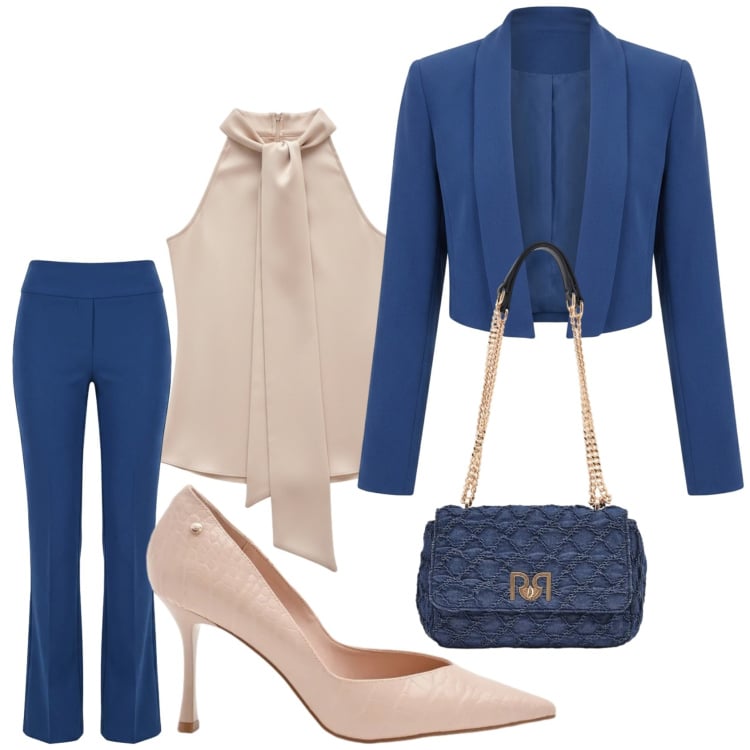 Outfit donna - Madrina. Stile Glamour per Cerimonia. Abbinamento con pantaloni, bolero, top, borse a spalla, décolleté.