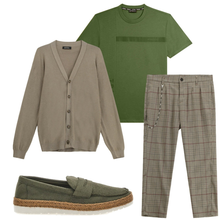 Outfit uomo - Total look #2364973. Stile Urban per Tutti i giorni. Abbinamento con cardigans, pantaloni, t-shirt, scarpe stringate.